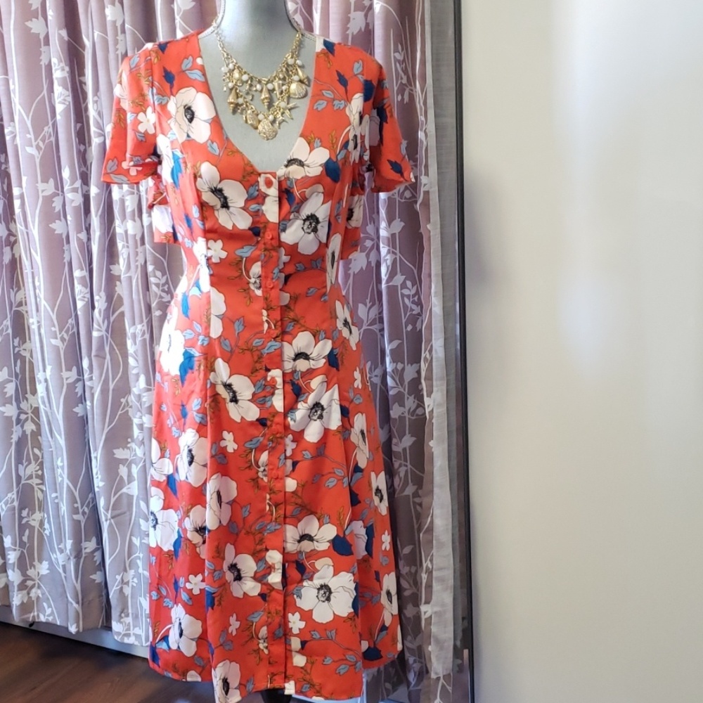 Anthropologie London rose floral dress sz s